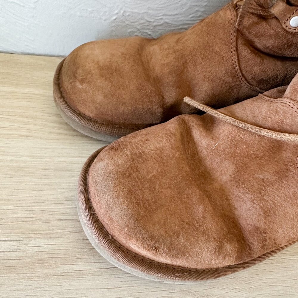 UGG | Australia Montclair Cuffed‎ Suede Sheepskin Lace-Up Boots in Chestnut - Picture 9 of 10